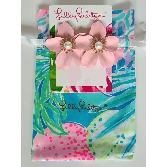 🌺 LILLY PULITZER Oversized Pearl Orchid Flower Earrings NEW WITH GIFT BAG - Picture 8 of 16